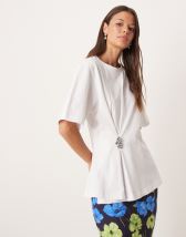 ASOS DESIGN oversized T-shirt with cinched knot front hardware detail in white