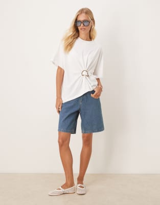 Asos Design Oversized T-shirt With Cinched Knot Front Hardware Detail In White