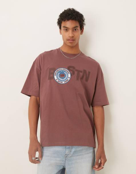 ASOS DESIGN oversized t-shirt with city badge and graphic in brown - view 1