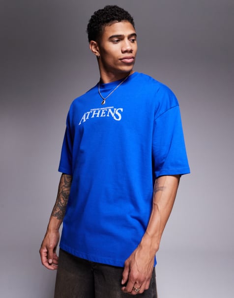 ASOS DESIGN oversized t-shirt with city chest graphic in blue - view 1