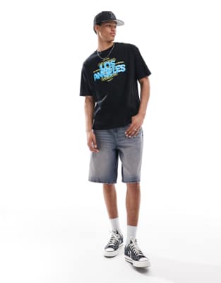 Asos Design Oversized T-shirt With City Front Graphic In Black