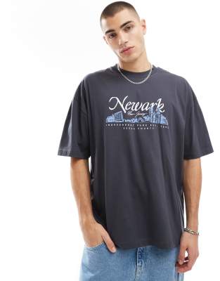 Asos Design Oversized T-shirt With City Front Print In Gray