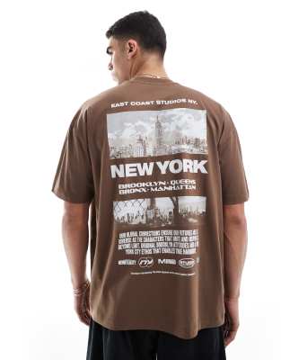 Asos Design Oversized T-shirt With City Graphic In Brown
