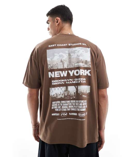 ASOS DESIGN oversized t-shirt with city graphic in brown - view 1