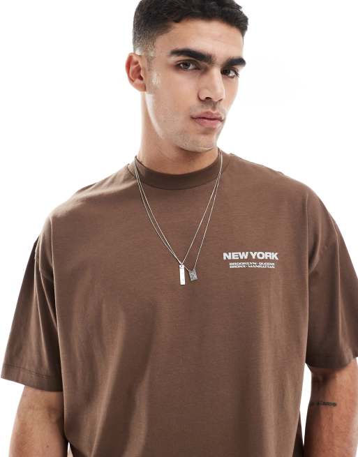 ASOS DESIGN oversized t-shirt with city graphic in brown | ASOS