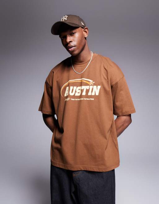 ASOS DESIGN oversized t-shirt with city graphic in brown