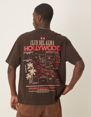 Asos Design Oversized T-shirt With City Graphic In Brown