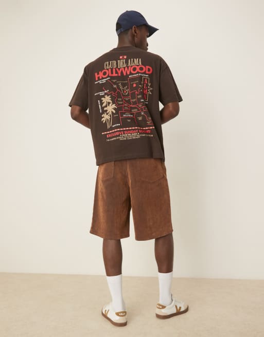 ASOS DESIGN oversized t-shirt with city graphic in brown