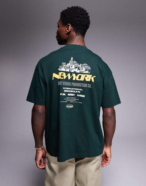 ASOS DESIGN oversized t-shirt with city graphic in dark green - view 1