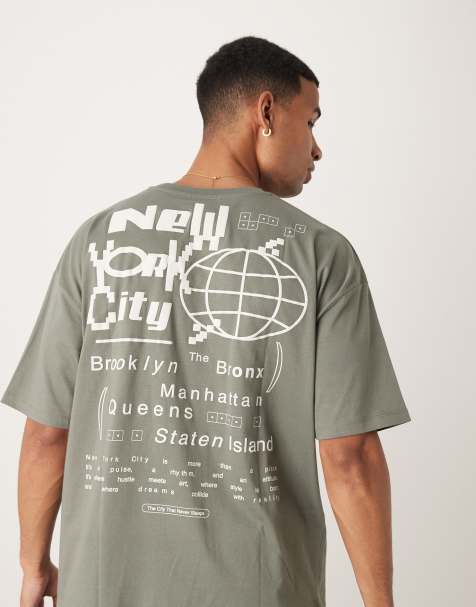 ASOS DESIGN oversized t-shirt with city graphic in khaki - view 1