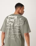 [ASOS DESIGN] ASOS DESIGN oversized t-shirt with city graphic in khaki-Green 2XL Agave green
