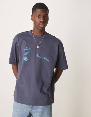 Asos Design Oversized T-shirt With City Graphic In Navy
