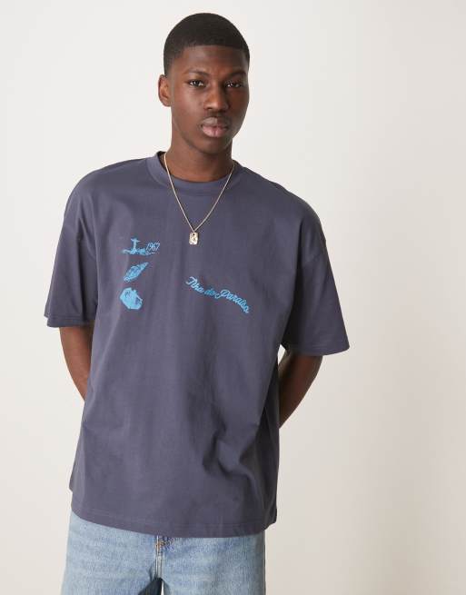 ASOS DESIGN oversized T-shirt with city graphic in navy