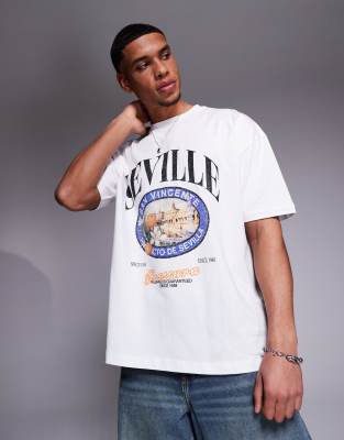 Asos Design Oversized T-shirt With City Graphic In White