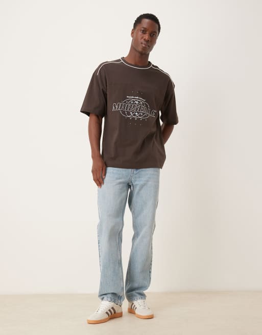 ASOS DESIGN oversized t-shirt with city text graphic and piping detail in brown, 2 of 5