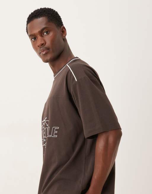 ASOS DESIGN oversized t-shirt with city text graphic and piping detail in brown, 4 of 5