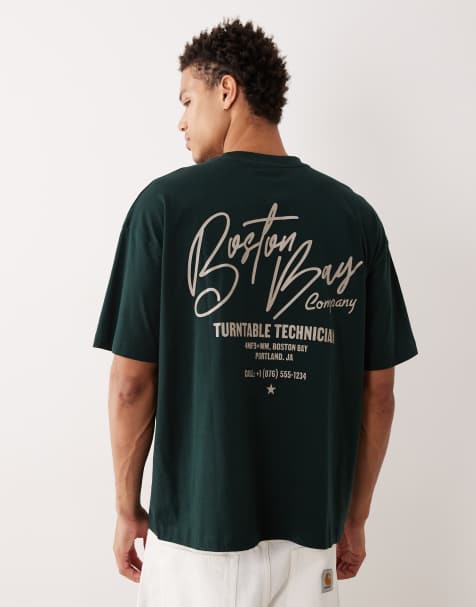 ASOS DESIGN oversized t-shirt with city text graphic in dark green - view 1