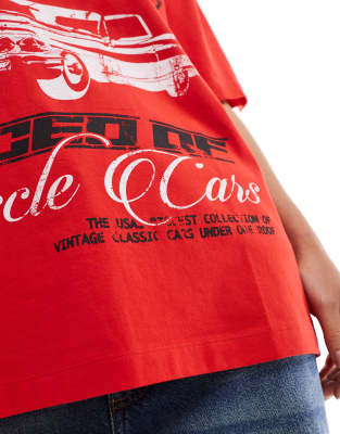 Asos Design Oversized T-shirt With Classic Car Graphic In Red
