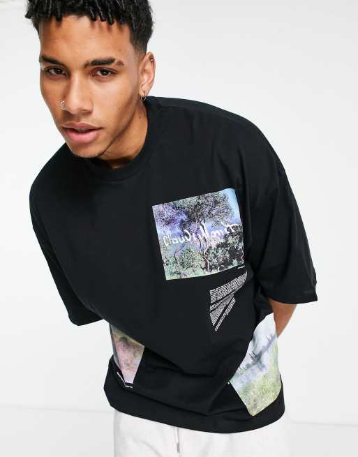 ASOS DESIGN oversized t shirt with Claude Monet multi prints in black