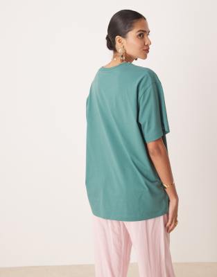Asos Design Oversized T-shirt With Cocktail And Sunset Graphic In Green