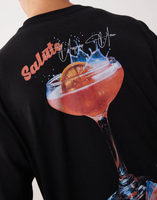 ASOS DESIGN oversized t-shirt with cocktail back print in black, 5 of 5