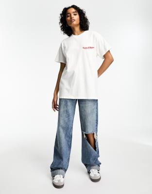 Asos Design Oversized T-shirt With Cocktails And Ciabatta Graphic In White