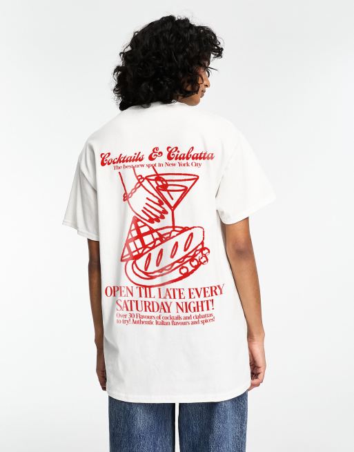 ASOS DESIGN oversized T-shirt with cocktails and ciabatta graphic in white