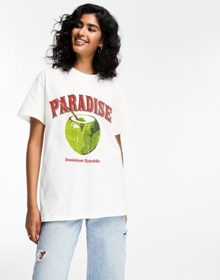 Asos Design Oversized T-shirt With Coconut Paradise Graphic In White