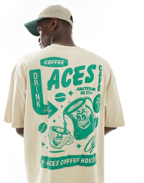 ASOS DESIGN oversized T-shirt with coffee graphic in beige - view 1