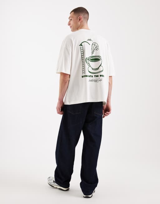 ASOS DESIGN oversized t-shirt with coffee graphic in off white, 2 of 5