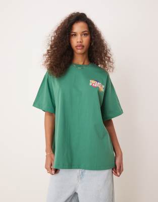 Asos Design Oversized T-shirt With Collectif D'artistes Graphic In Green