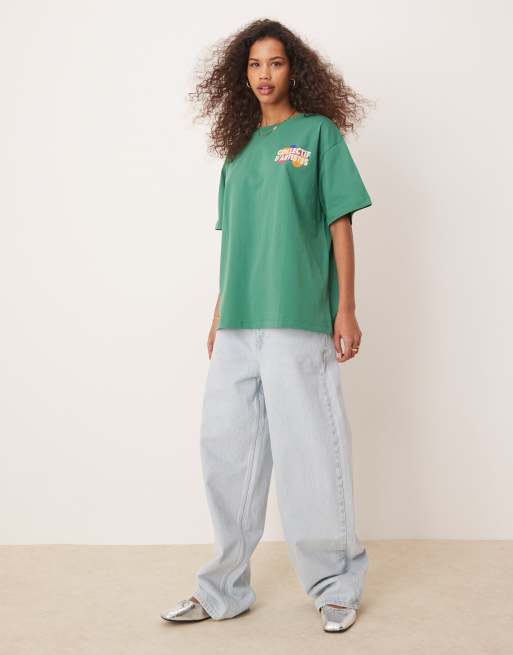 ASOS DESIGN oversized t-shirt with collectif d'artistes graphic in green, 3 of 4