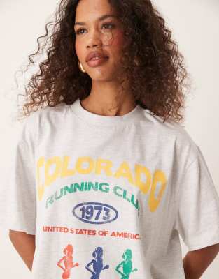Asos Design Oversized T-shirt With Colorado Running Club Graphic In Gray