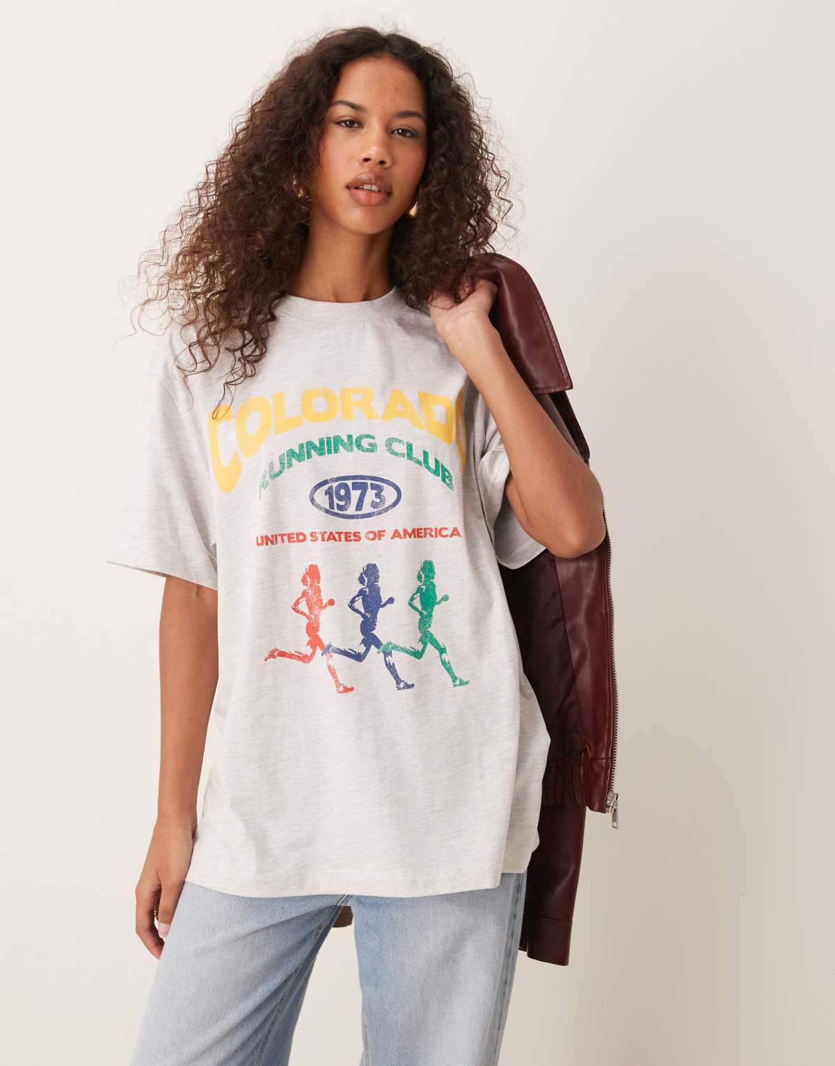ASOS DESIGN oversized t-shirt with colorado running club graphic in ice marl