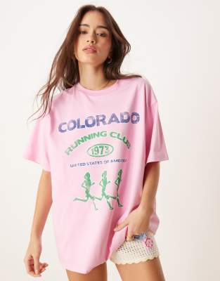 Asos Design Oversized T-shirt With Colorado Running Club Graphic