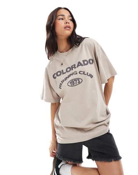 ASOS DESIGN oversized t-shirt with colorado running graphic in taupe - view 1