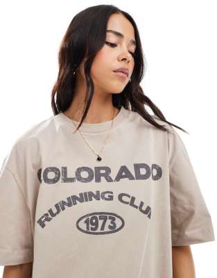 Asos Design Oversized T-shirt With Colorado Running Graphic In Neutral
