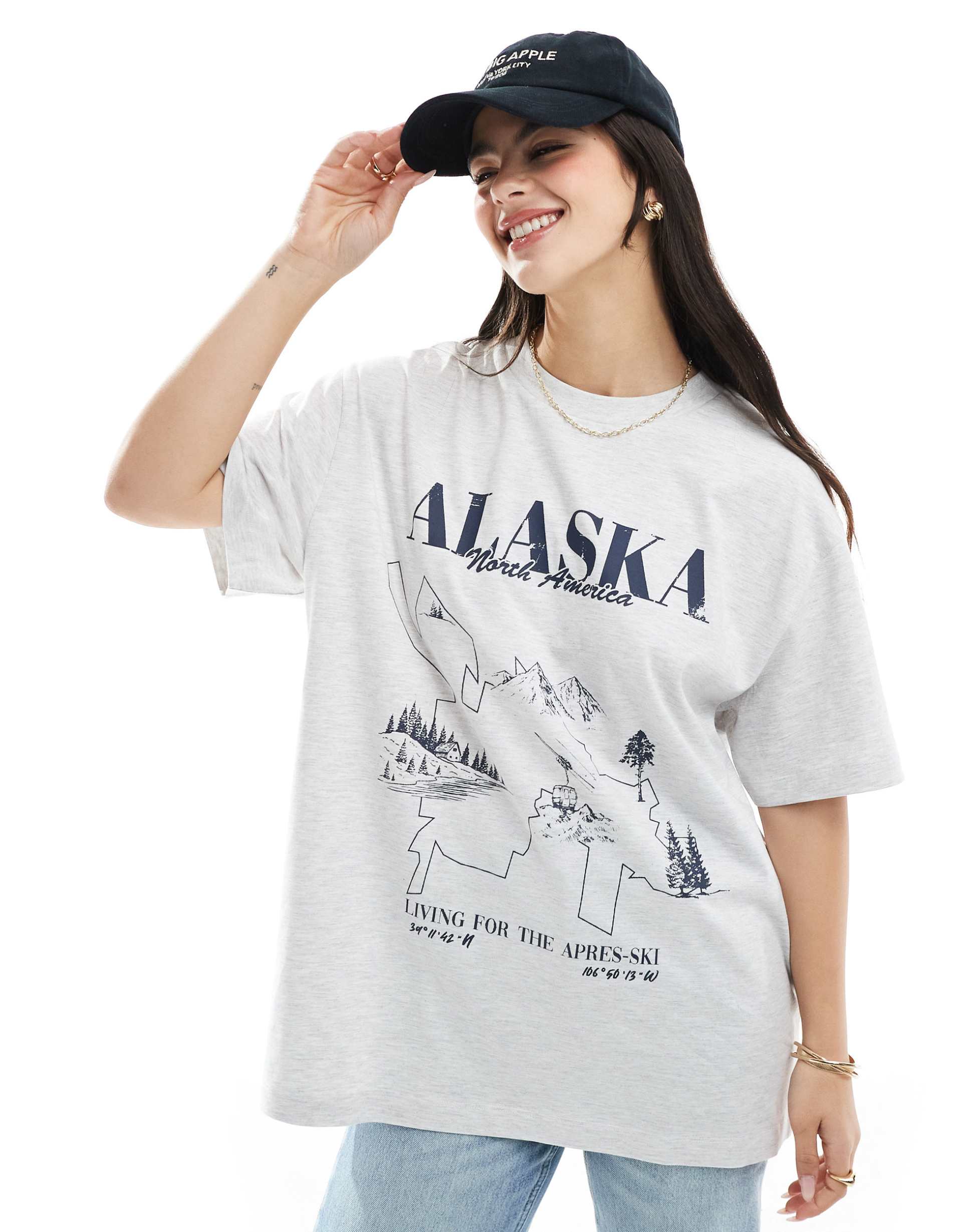 asos design oversized t-shirt with colorado ski graphic in ice heather