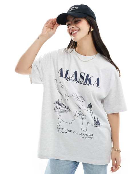 ASOS DESIGN oversized t-shirt with colorado ski graphic in ice marl - view 1
