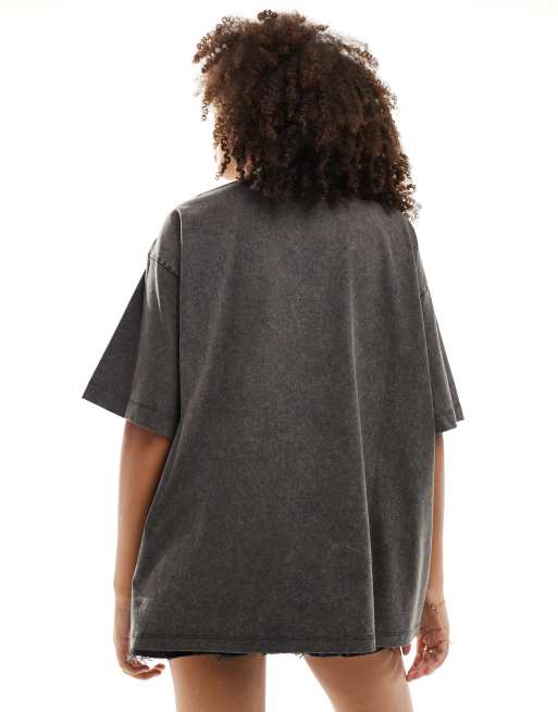 ASOS DESIGN oversized t-shirt with colourful rock graphic with hotfix in washed charcoal, 3 of 4
