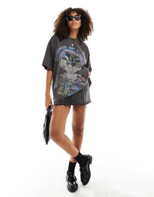 ASOS DESIGN oversized t-shirt with colourful rock graphic with hotfix in washed charcoal, 4 of 4