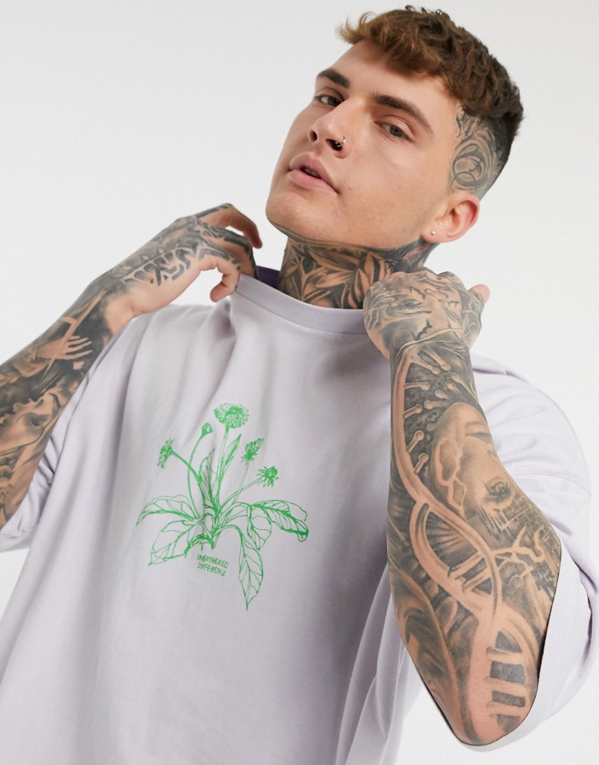 Asos Design Oversized T-shirt With Contrast Floral Chest Print In Lilac-purple