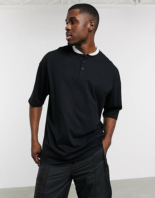 ASOS DESIGN oversized t-shirt with contrast grandad neck in black | ASOS