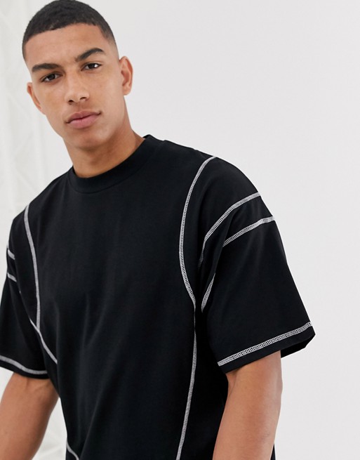 ASOS DESIGN oversized t-shirt with contrast stitching in black | ASOS