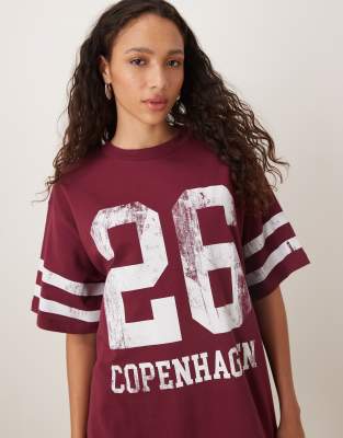 Asos Design Oversized T-shirt With Copenhagen Varsity Graphic In Red