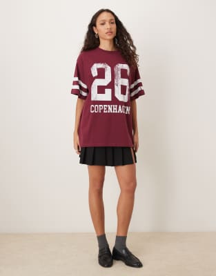 Asos Design Oversized T-shirt With Copenhagen Varsity Graphic In Red