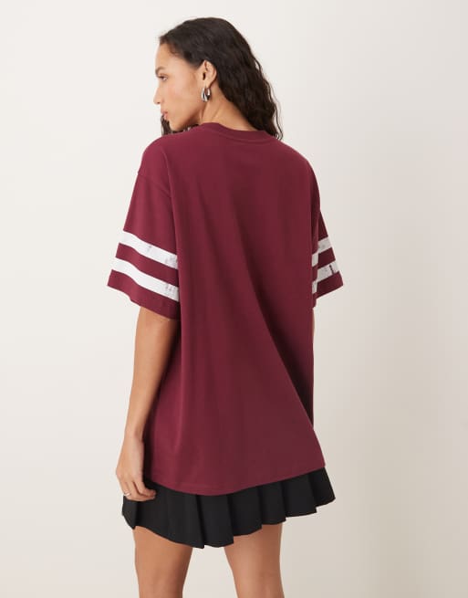 ASOS DESIGN oversized t-shirt with copenhagen varsity graphic in burgundy
