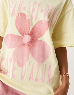 Asos Design Oversized T-shirt With Cote D'azur Graphic In Yellow