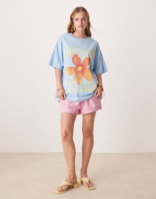 Asos Design Oversized T-shirt With Cote D'azur Graphic In Blue