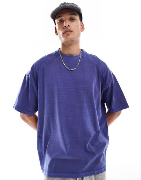 ASOS DESIGN oversized t-shirt with cover stitch detailing in blue - view 1